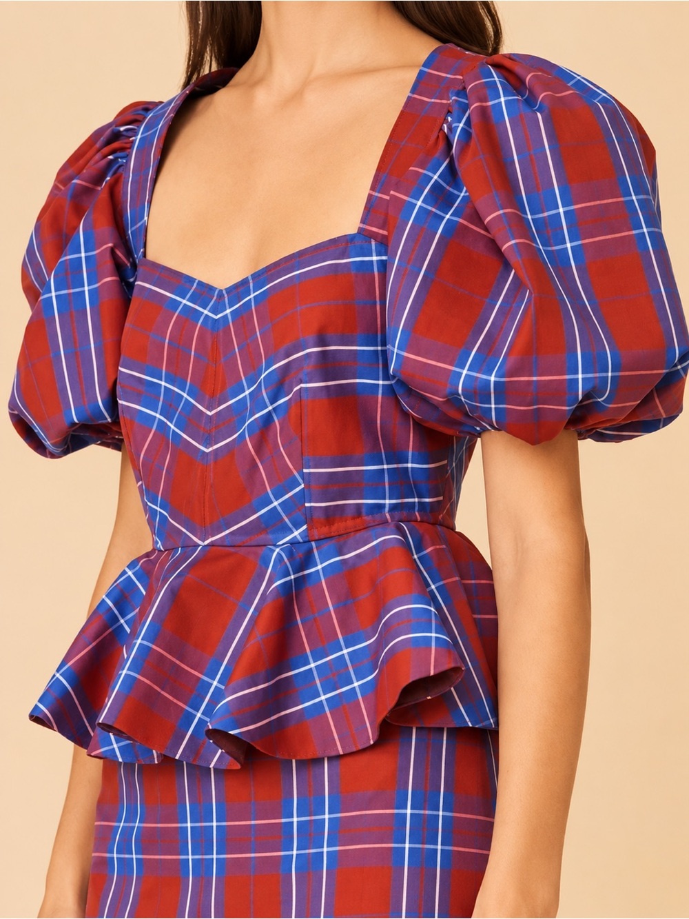 Hunter Bell Kaia Peplum Top Stretch Plaid Holiday Preppy Party Womens 6